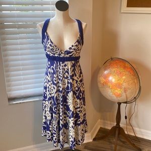 Anthropologie Ric Rac Midi Blue/Ivory Paisley Dress Size Small